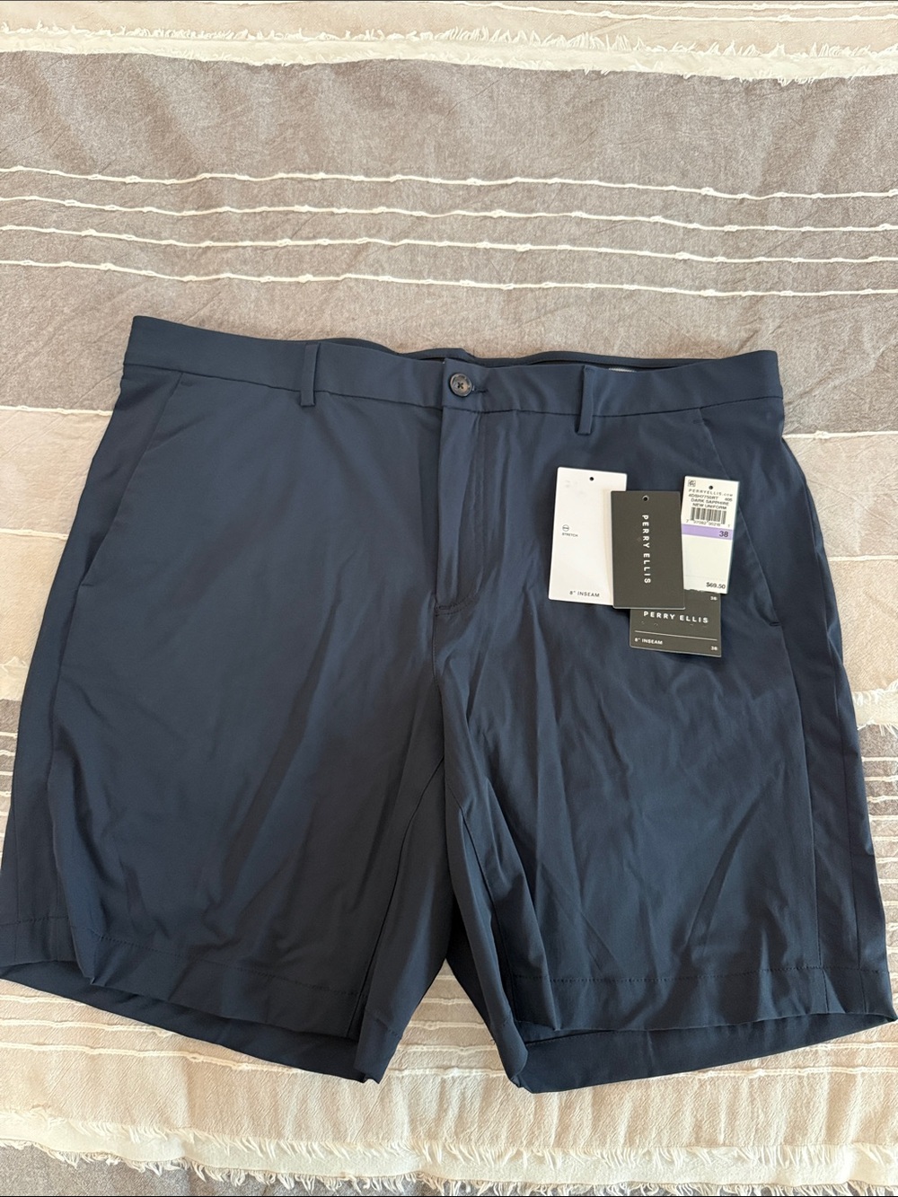 Perry Ellis Navy Stretch Flat-Front Men's Shorts